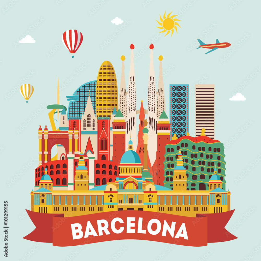 Barcelona detailed silhouette. Vector illustration