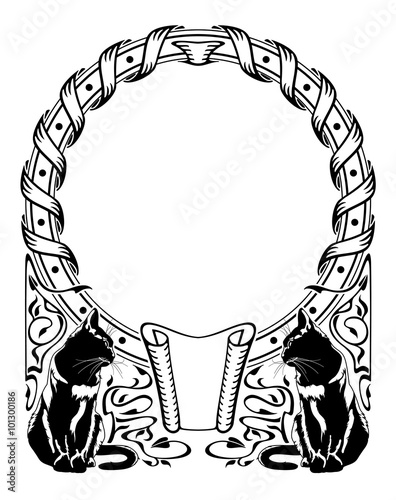 Round black and white frame with black cats