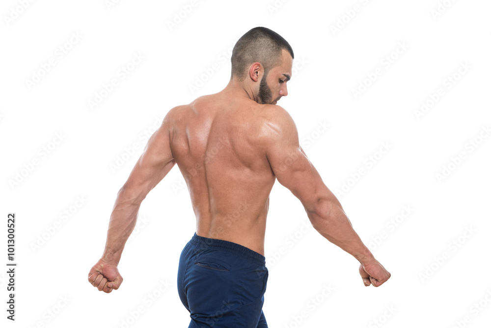 Muscular Bodybuilder Man Posing Over White Background Muscular Bodybuilder Man Posing Over White Background