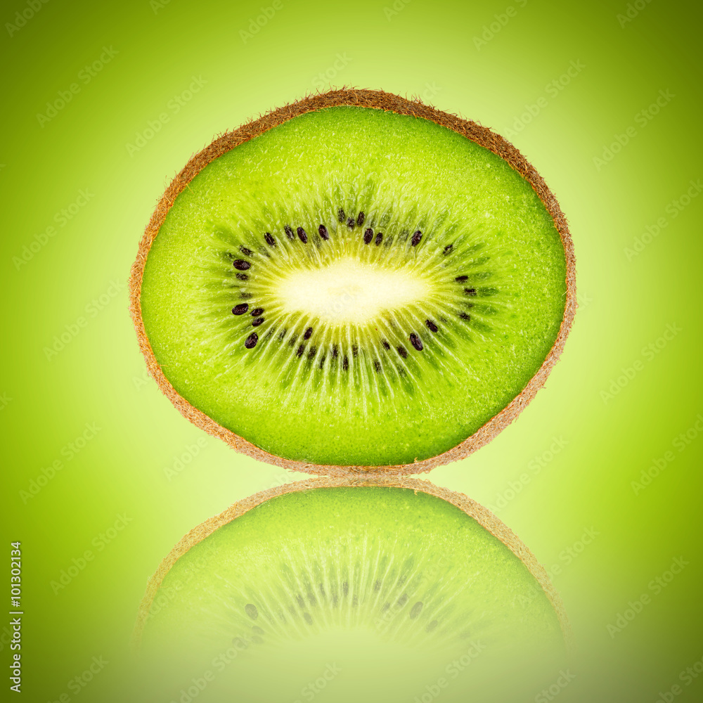 green kiwi slice on green background green kiwi slice on green background