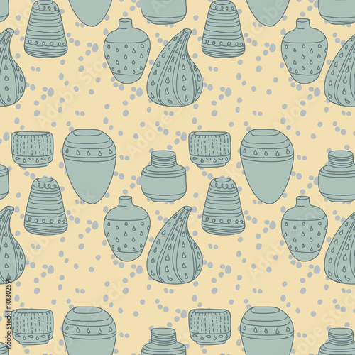 Vector handmade vase pattern perfect for textile design, web design, creating backgrounds, wallpapers and decorating interiors.