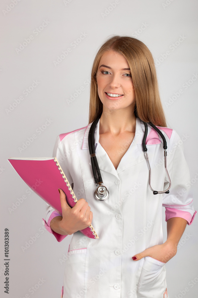 beautiful woman doctor with a stethoscope