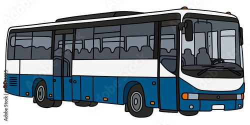Blue and white bus / hand drawwing, vector illustration