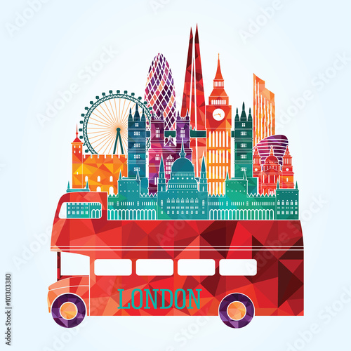 London (England) city skyline vector background. Flat trendy illustration.
