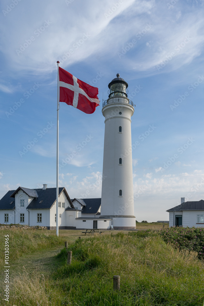 Vertical view of lighthouse of Hirtshals in denmark.