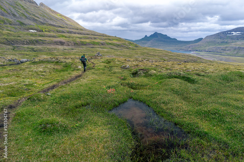 Hiking in most the isolated icelandic national park - Hornstrandir. photo