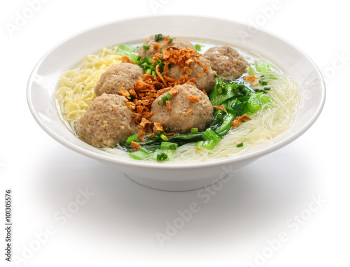 bakso, meatball soup with noodles, indonesian cuisine photo