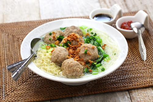 bakso, meatball soup with noodles, indonesian cuisine