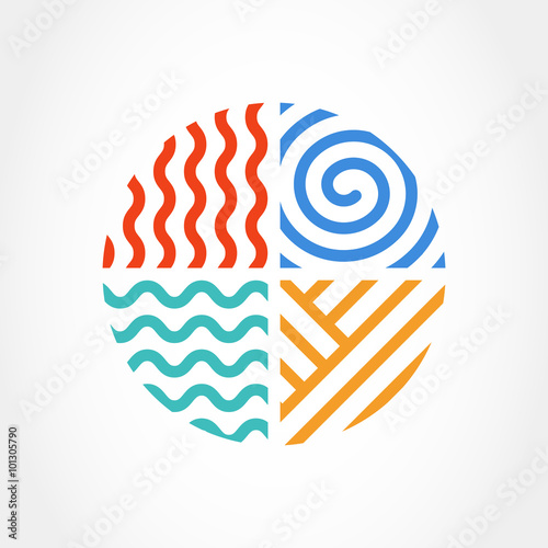 Four elements simple line symbol in circle shape. Vector logo de