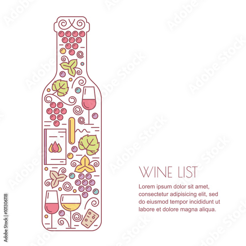 Vector wine background. Concept for wine list, bar or restaurant