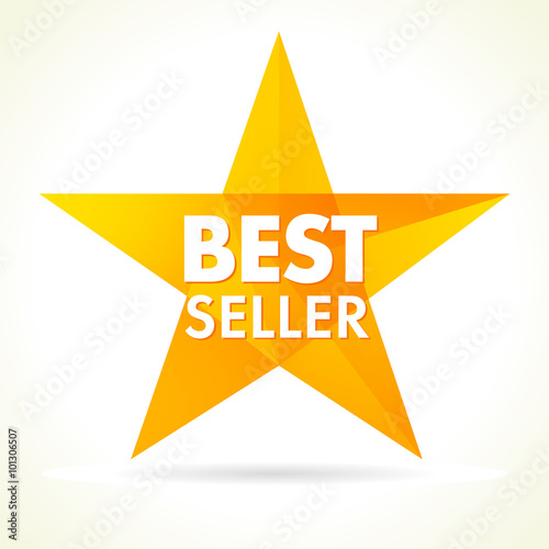 Bestseller awards star logo. Illustration of Best Seller gold star vector label