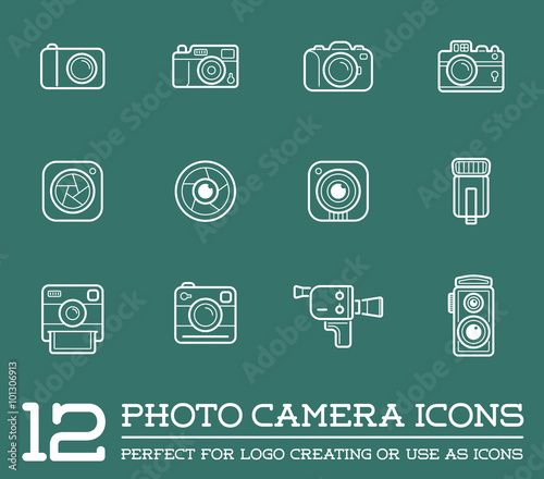 Set of Vector Photo or Camera Elements and Video Camera Signs Illustration can be used as Logo or Icon in premium quality