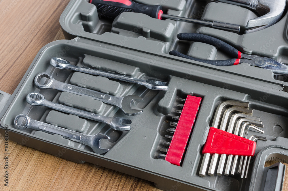 Fototapeta premium box set of metal working tools