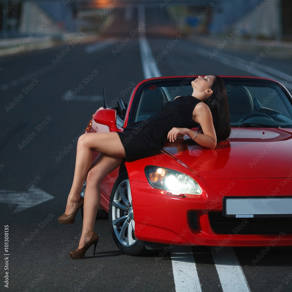 attractive beauty sexy woman portrait with car
