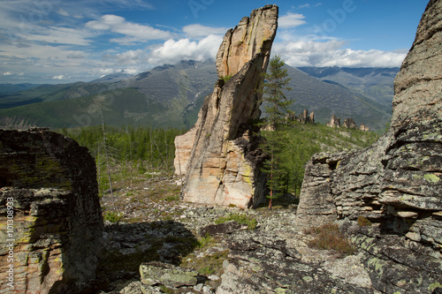 Granite outlier in the mountains. Yakutia. Oimyakon area. Russia. © olenyok