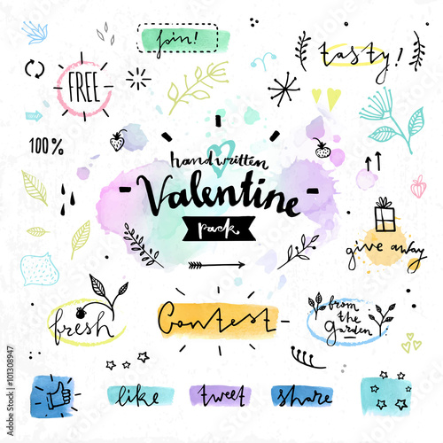 Floral drawing elements Valentines day vector graphics