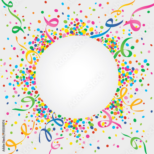 White background of carnival with many confetti and streamers