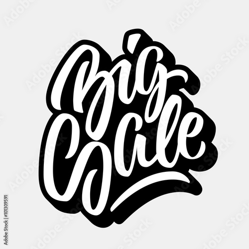 White Big Sale handmade lettering, graffiti style italic calligraphy with outline and 3d block blended shade for logo, design concepts, banners, labels, prints, posters, stickers. Vector illustration.