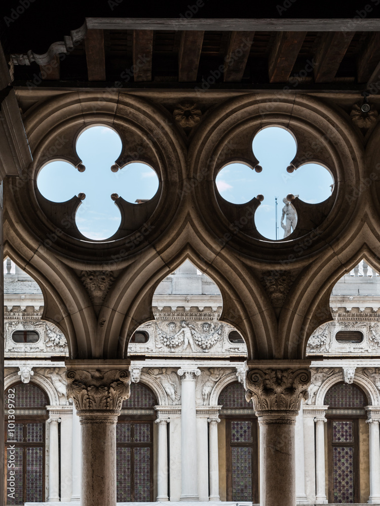 Fototapeta premium Aerial view of Winged Lion Column and Gondola in Venice - Italy