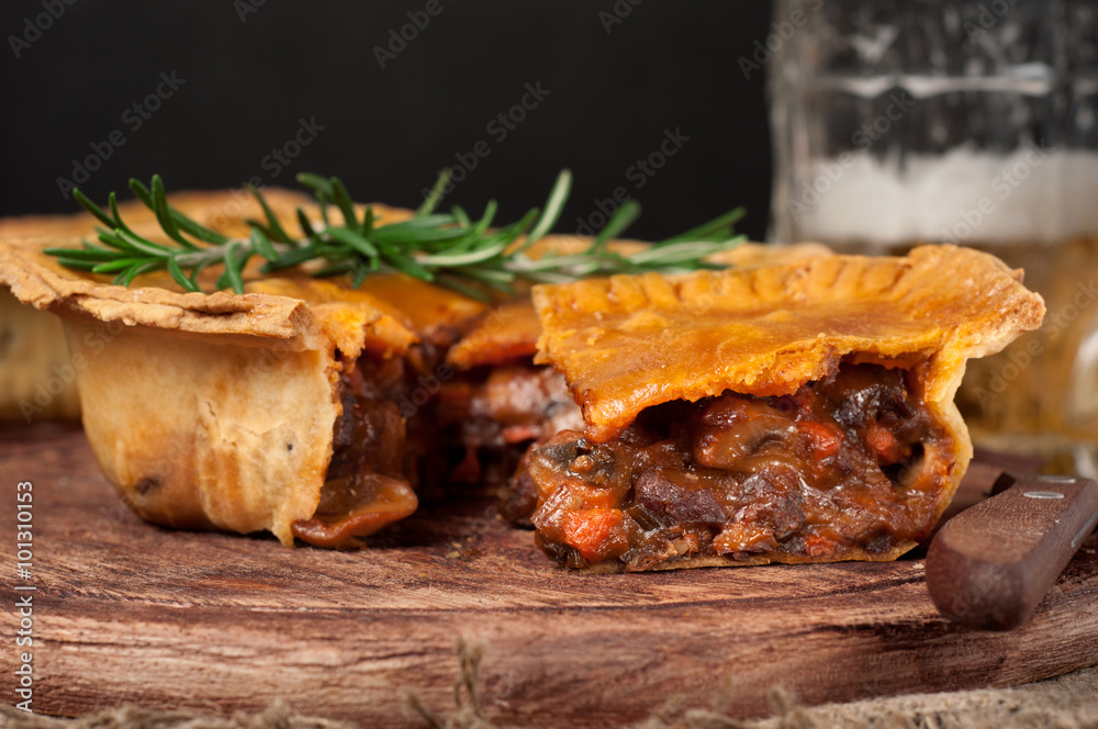 Samolepka Homemade australian meat pie on the wooden table