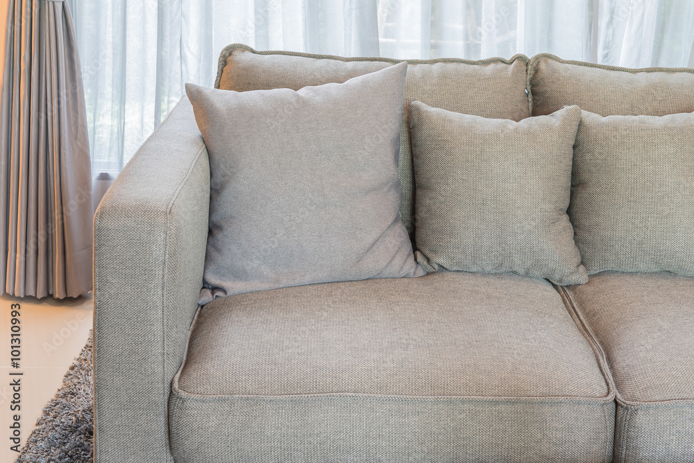 modern sofa with pillows in living room