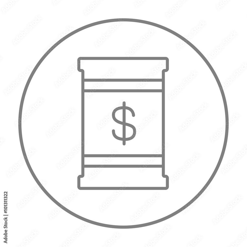Barrel with dollar symbol line icon. Barrel with dollar symbol line icon.
