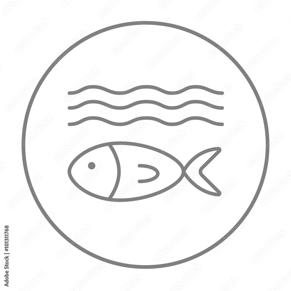 Fish under water line icon. Fish under water line icon.