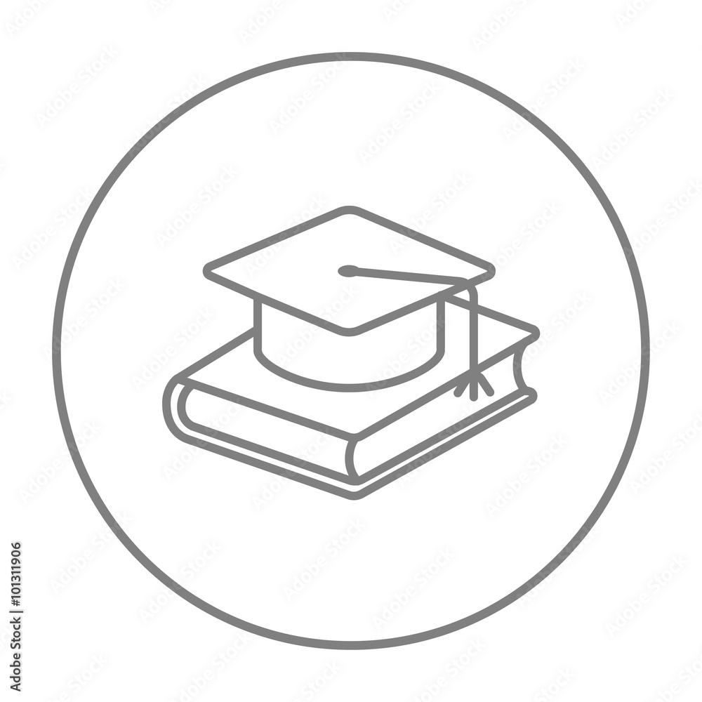 Graduation cap laying on book line icon. Graduation cap laying on book line icon.