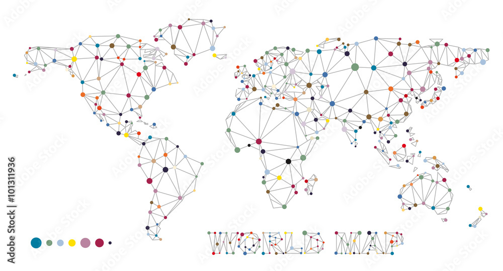 Structure world map with dots and lines