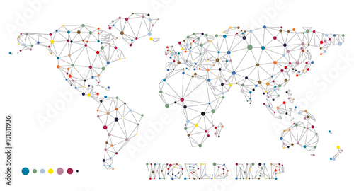 Structure world map with dots and lines