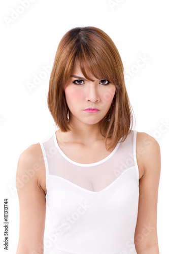 angry, unhappy woman isolated