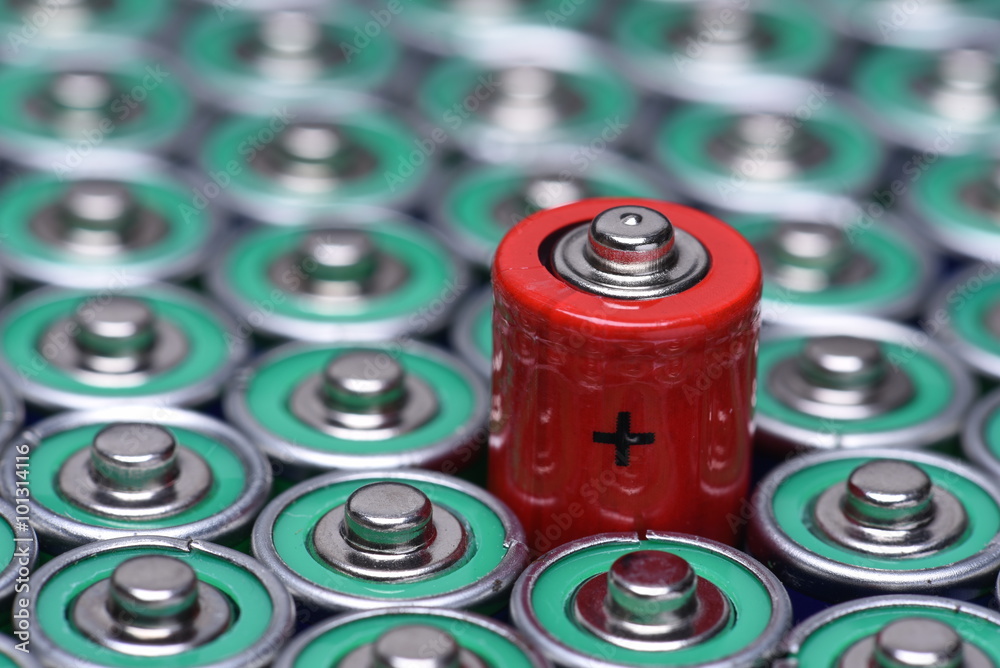 Obraz premium Alkaline battery AAA size with selective focus on single battery 