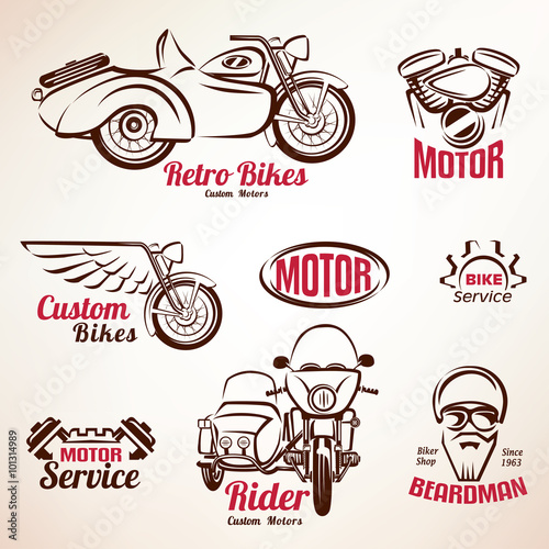 motorbikes emblems and labels set, retro motorcycle