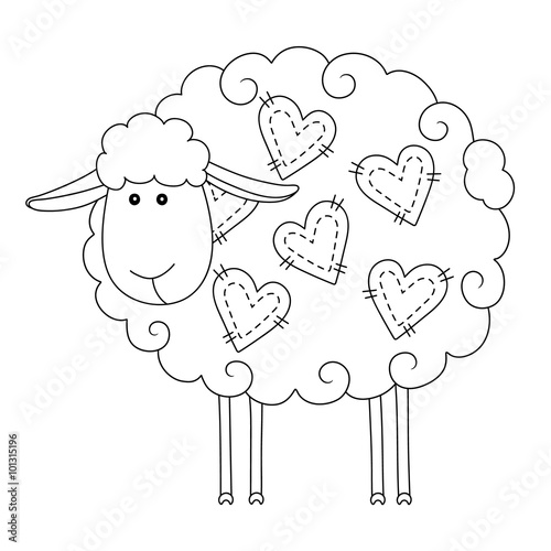 Funny sheep with hearts.