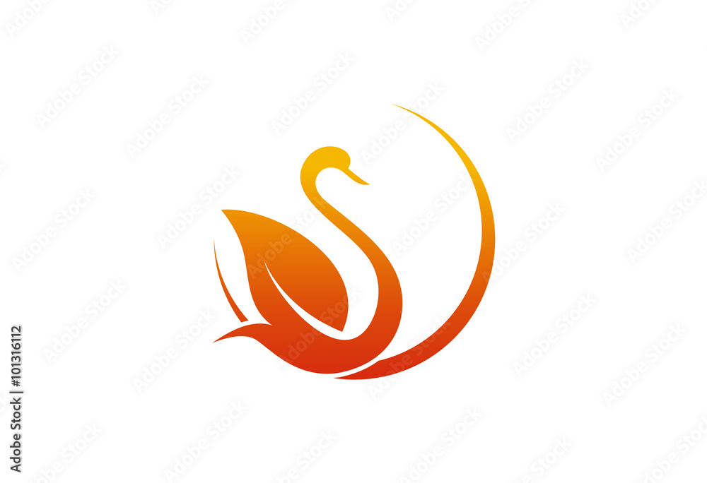 Fototapeta premium Circle Leaf Swan Logo Vector