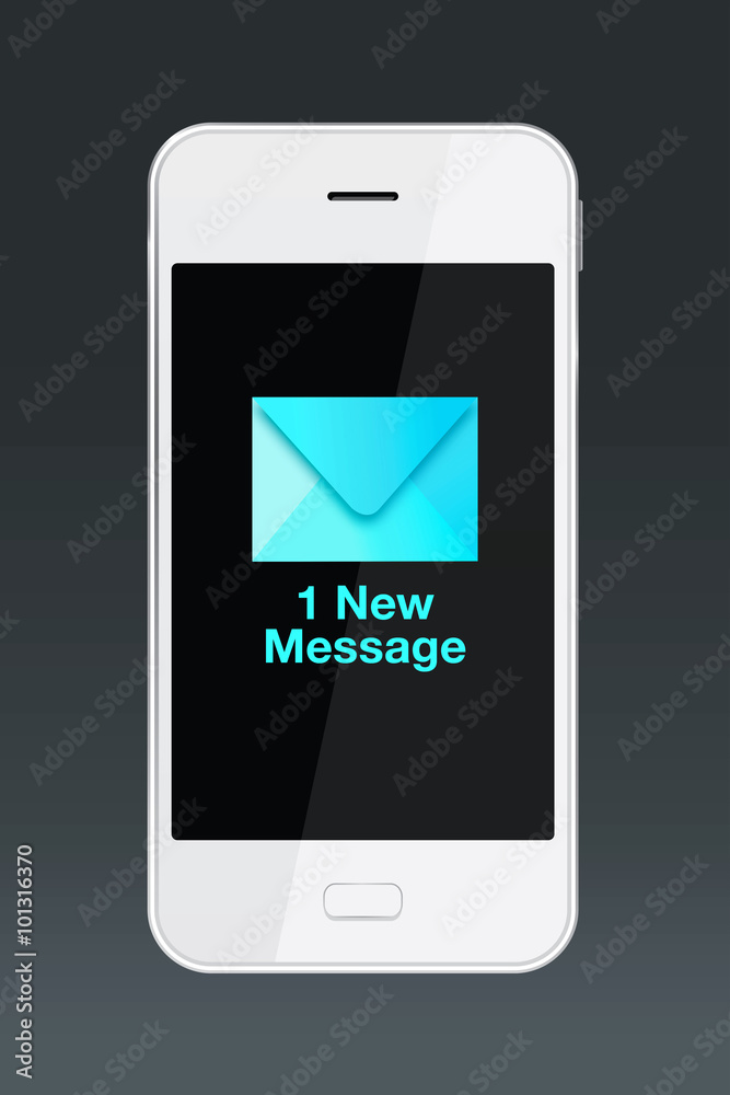 Smartphone with new message icon. Smartphone with new message icon.