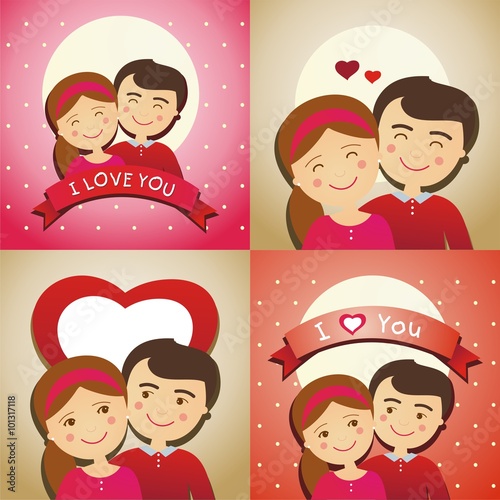 Conjunto de parejas de enamorados. San Valentín. Día del amor