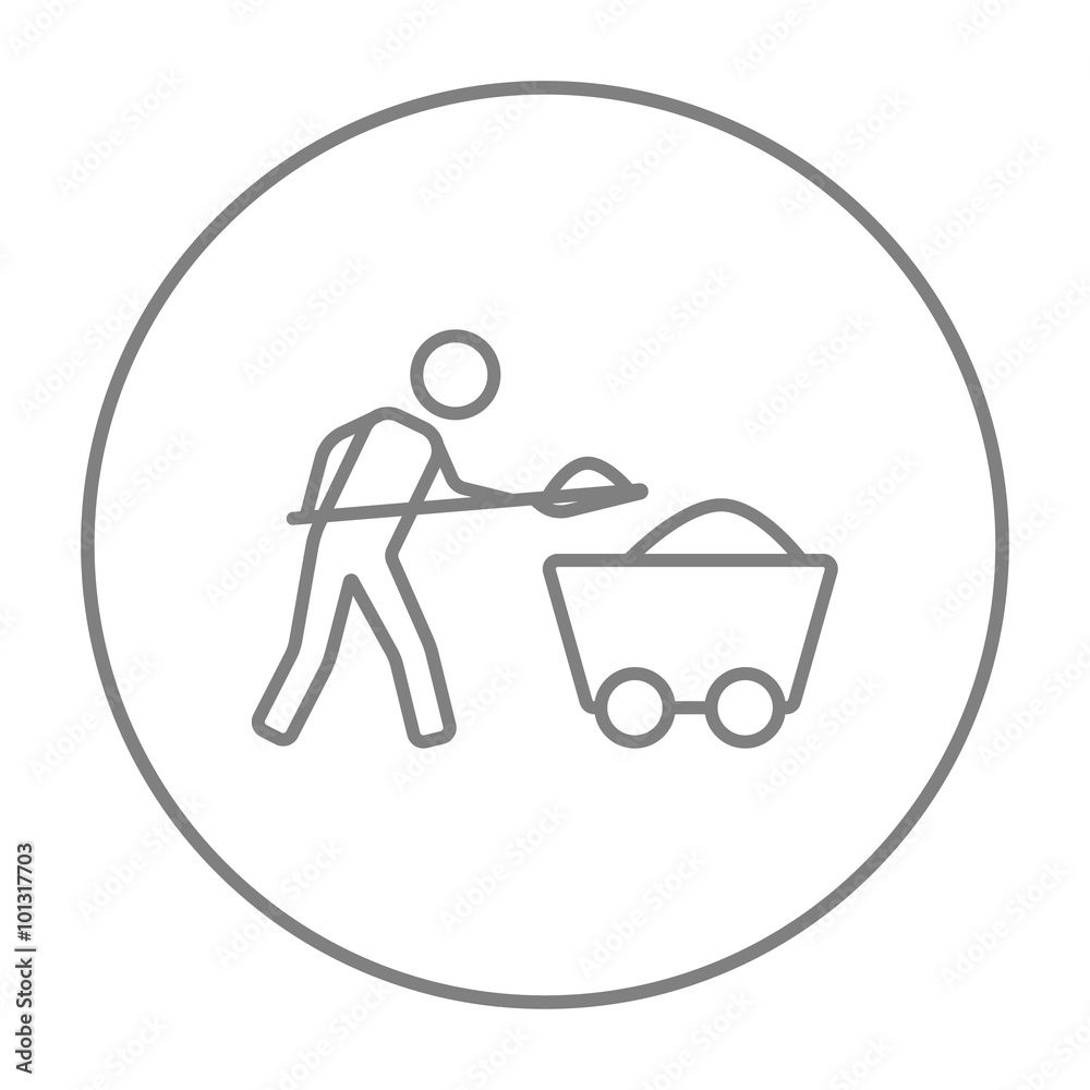 Mining worker with trolley line icon. Mining worker with trolley line icon.