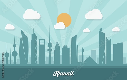 Kuwait skyline - flat design