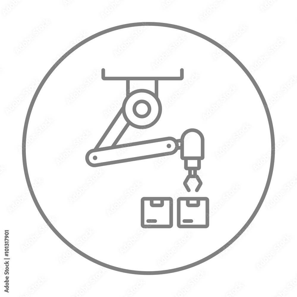 Robotic packaging line icon. Robotic packaging line icon.