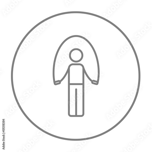 Man exercising with skipping rope line icon.