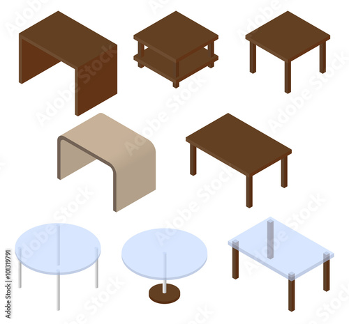 Set of eight cupboards. Vector illustration. Set for isometric interior.