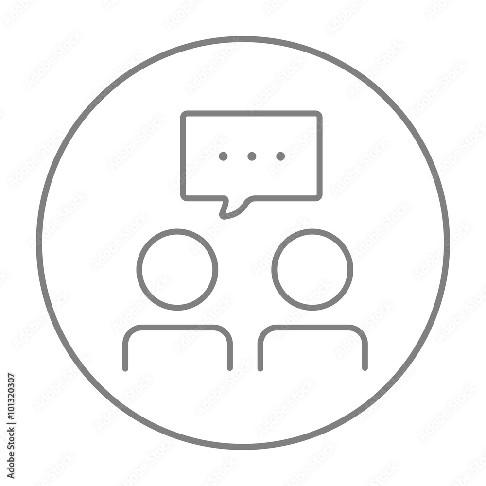 People with speech square above their heads line icon. People with speech square above their heads line icon.