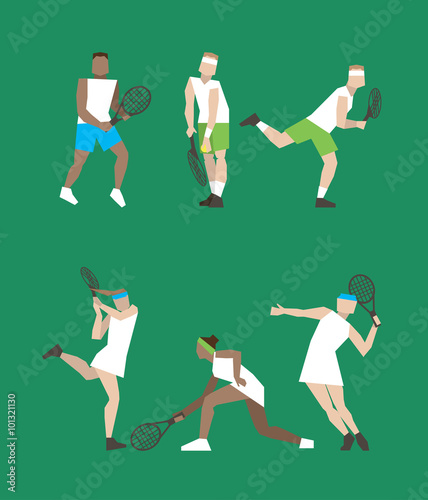 Tennis figure peoples with tennis racket set.