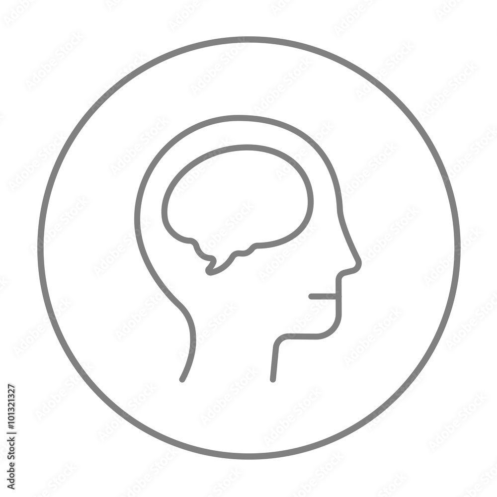 Human head with brain line icon. Human head with brain line icon.