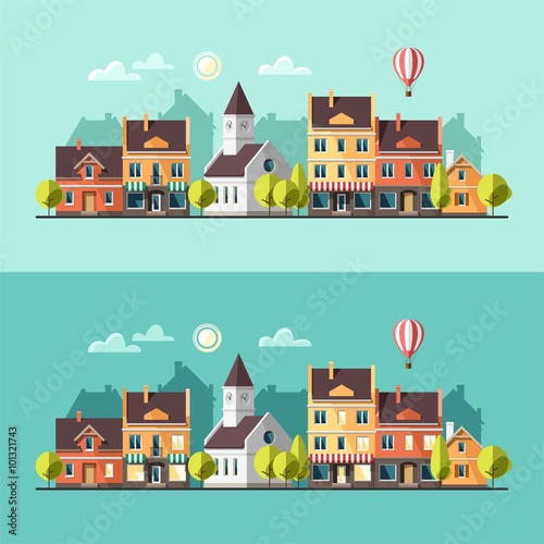 Urban landscape. Cityscape. Vector illustration, flat style.