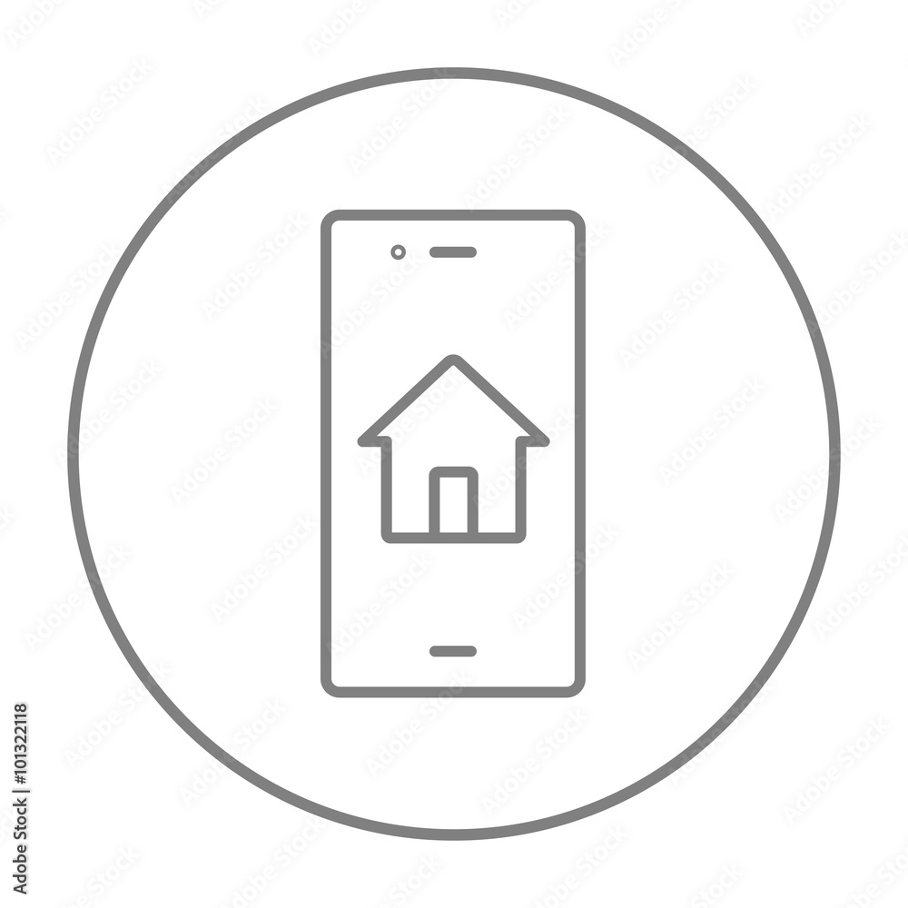Property search on mobile device line icon. Property search on mobile device line icon.