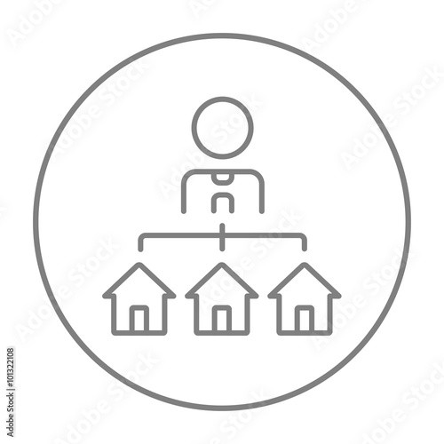 Real estate agent with three houses line icon.