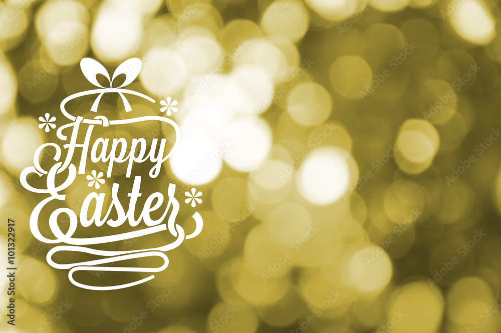 Happy Easter greetings card with yellow blurred bokeh background