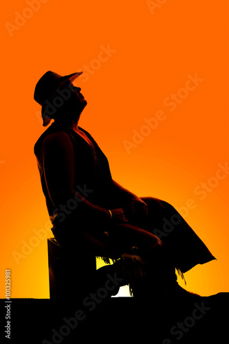 silhouette of cowboy sit looking up